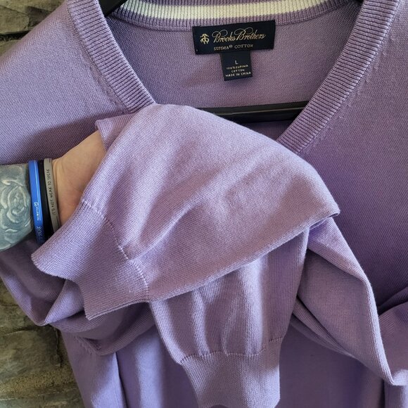 Brooks Brothers 100% Supima Cotton V Neck Sweater Purple Mens Large Preppy - Picture 7 of 8